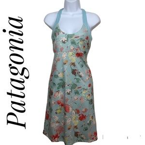 Patagonia Medium Morning Glory Slim Fit Dress Blue Teal White Pink Summer Dress